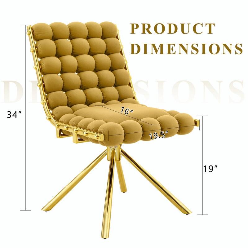 Set of 2 Puffy Bubble Velvet Dining Chairs with Ball Chain Detail