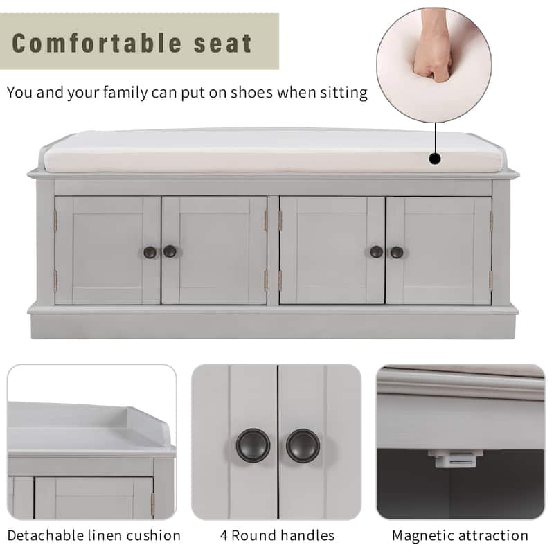 Storage Bench with 4 Doors and Adjustable Shelves