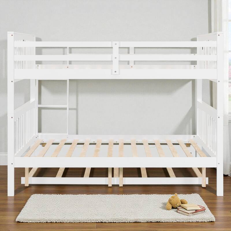 Full over Full Wood Bunk Bed with Storage Drawers and Ladder, Convertible Beds with Guardrails for Bedroom or Guest Room