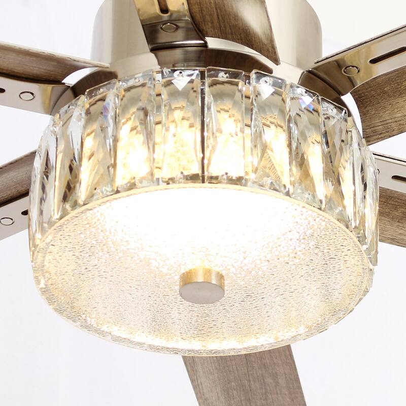 Brushed Nickel Metal 65" Crystal Ceiling Fan with Light and Remote