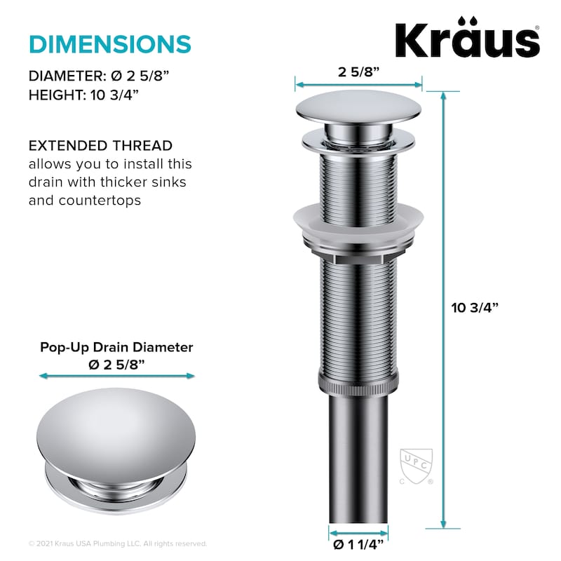 KRAUS Pop-Up Drain for Vessel Bathroom sink