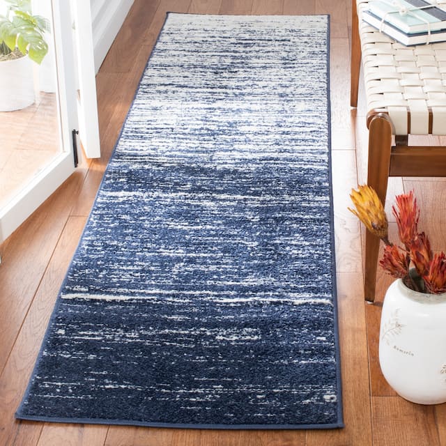 SAFAVIEH Adirondack Vera Modern Ombre Distressed Stripe Area Rug - 2'6" x 14' Runner - Navy/Ivory