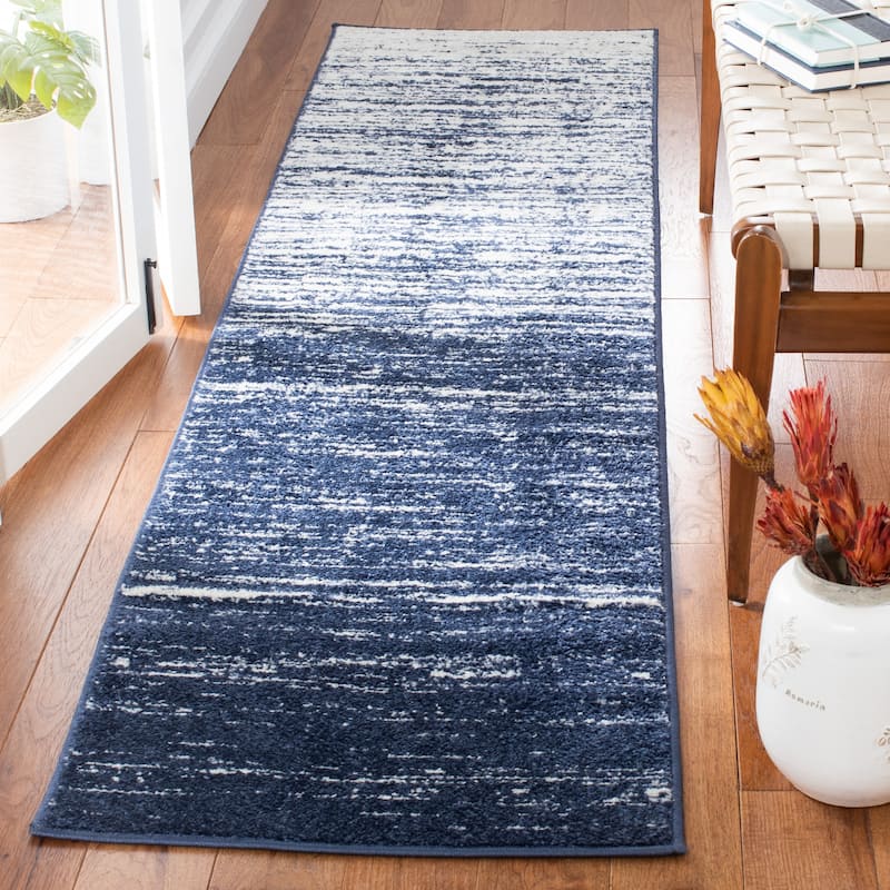 SAFAVIEH Adirondack Vera Modern Ombre Distressed Area Rug - 2'6" x 14' Runner - Navy/Ivory