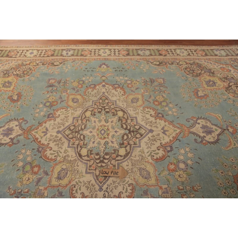 Light Blue Medallion Tabriz Persian Rug Handmade Wool Carpet - 9'7"x 12'10"