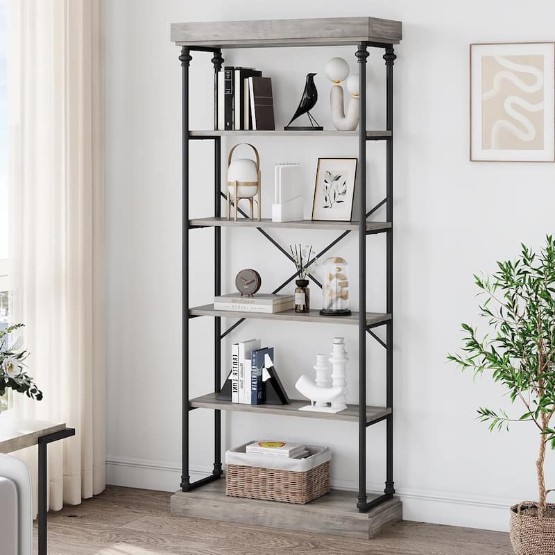 73.6" Tall Industrial 6-Tier Bookshelf Freestanding Bookcase with Shelves - Grey