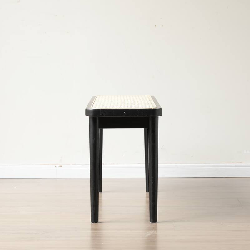 GDFStudio - Balroyal Modern FAS-Grade Solid Oak Wood Dining Bench with Handwoven Rattan Detail for Multi-Room Use