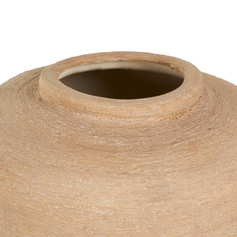 Beige Ceramic Wide Textured Vase