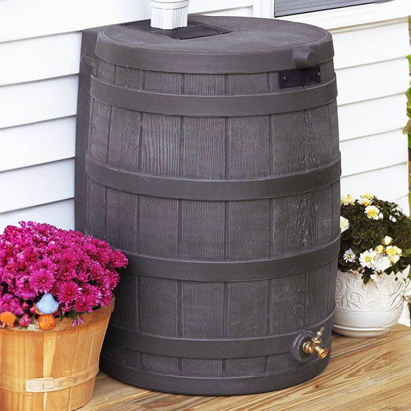 Good Ideas Rain Wizard 50 Gallon Rain Barrel Water Collector, Oak (2 Pack) - 19