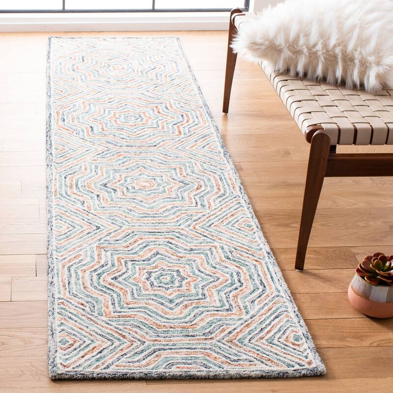 SAFAVIEH Handmade Capri Diyana Contemporary Wool Rug - 2'3" x 9' Runner - Blue/Rust