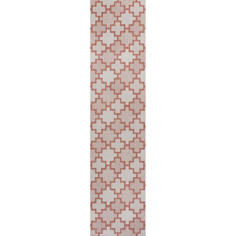 JONATHAN Y Lior Modern Geometric Tile Pattern Salmon/Cream Indoor/Outdoor Area Rug - 2 X 8 - Salmon/Cream