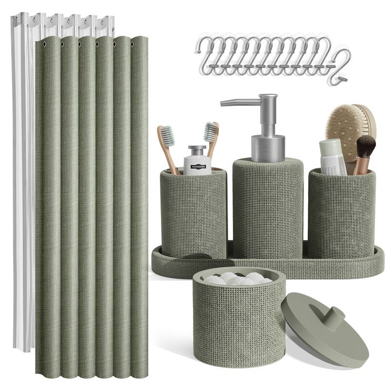 Clara Clark Complete Bathroom Accessories Set Shower Curtain, Bath Rugs & Shower Caddies