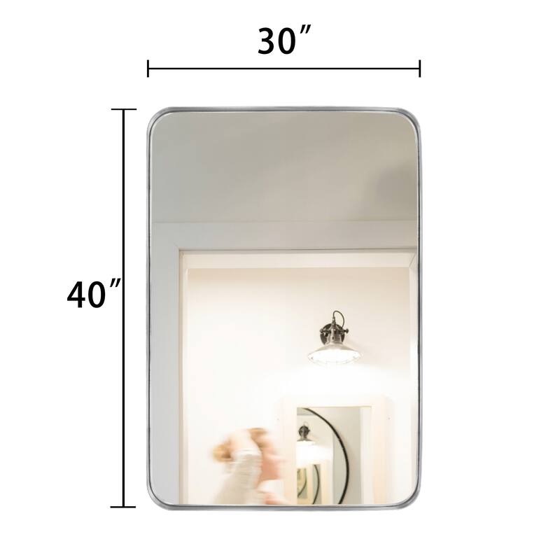Modern Rectangle Bathroom Vanity Mirror with Metal Frame and Round Corners for Vertical/Horizontal