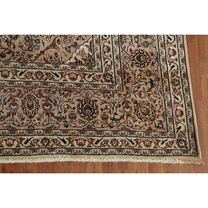 Traditional Green Kashan Persian Vintage Area Rug Handmade Wool Carpet - 9'8"x 12'3"