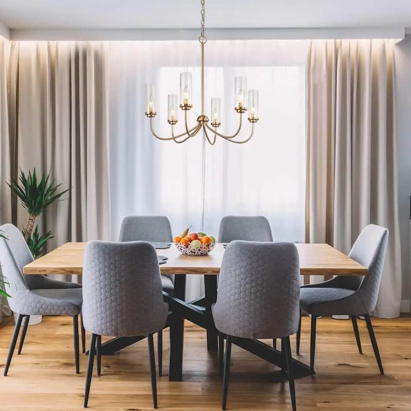 Kayna Mid-Century Modern 6-Light Gold Wheel Glass Chandelier for Dining Room - 25''D x 24.5''H