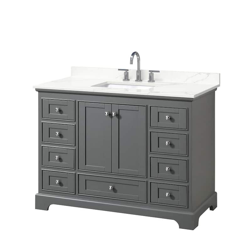 Wyndham Collection WCS202048S-QTZ-US3MXX Deborah 48" Free Standing - Dark Gray / Giotto Quartz Top / Polished Chrome