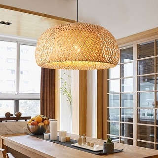Vintage Bamboo Wicker Rattan Shade Pendant Light Fixture Ceiling Lamp ...