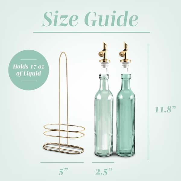 dimension image slide 13 of 20, COOK WITH COLOR Glass Olive Oil Bottle Dispenser - 2 Pack- 17oz Oil and Vinegar Carafe Decanter