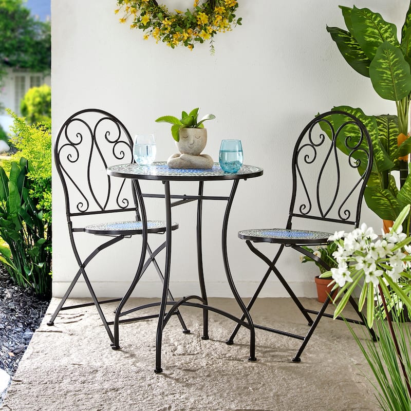 Glitzhome Outdoor Metal Folding Bistro Set 3PCS Patio Table Chairs
