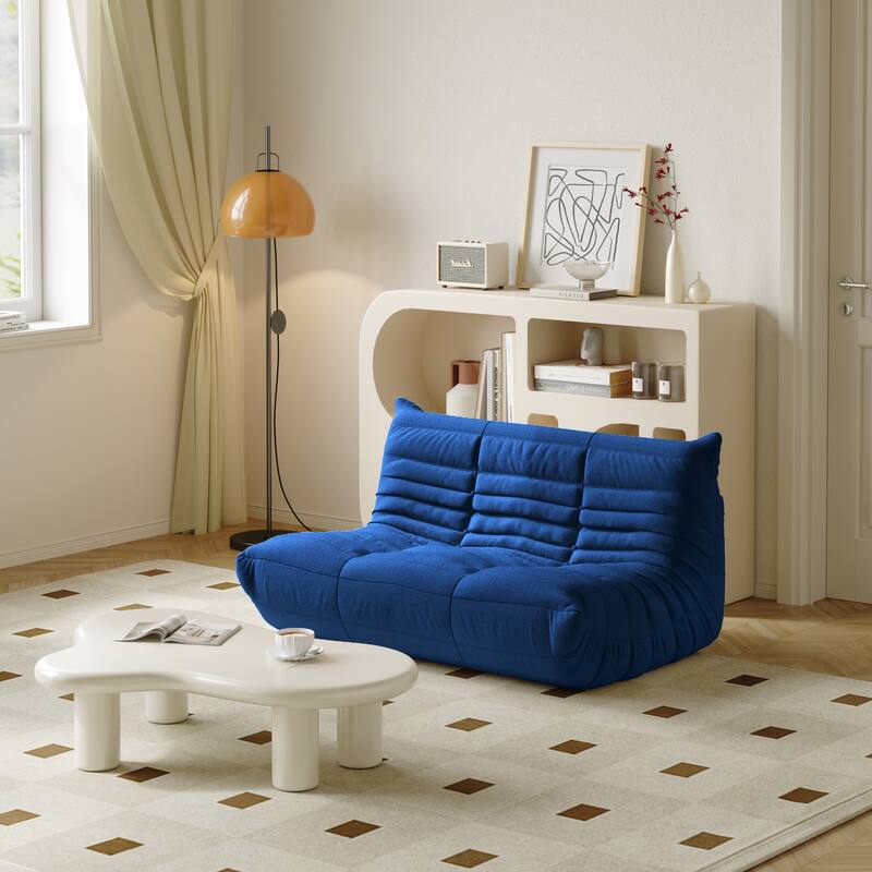 53" Comfy Lazy Floor Sofa Couch,Teddy Velvet Sofa Bean Bag Couch For Adults - Blue
