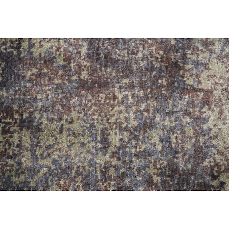 Hand Knotted Oriental Viscose Silk Carpet Modern Abstract Multi-Colored Abstract Area Rug - 4' 7'' X 2' 7''