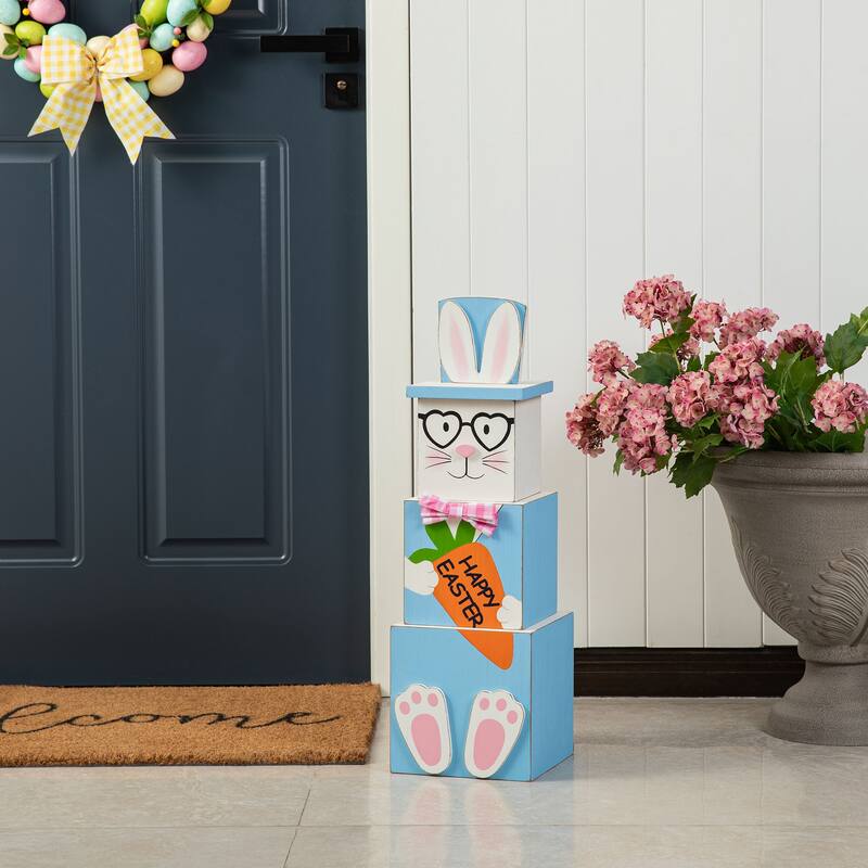 Glitzhome 24"H Double Sided Wooden Porch Decor Easter and July 4th