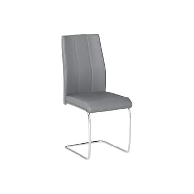 Modern Upholstered Dining Chairs - Set of 2, Grey PU Leather Chrome Accent Living Room Chairs, Cool Contemporary Design - 38.75