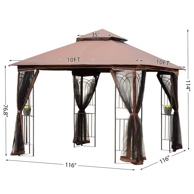 AVAWING 10x10 Outdoor Gazebo Double Soft-Top Canopy Tent