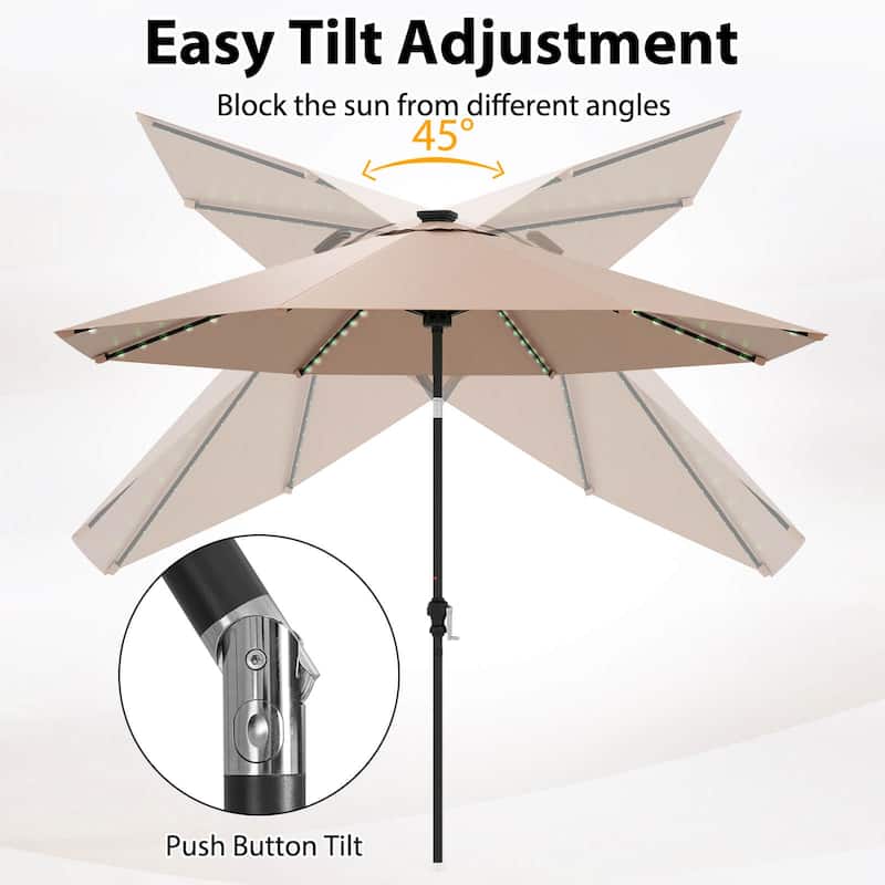 Costway 10 FT Solar Patio Umbrella with 96 LED Lights 35° Adjustable