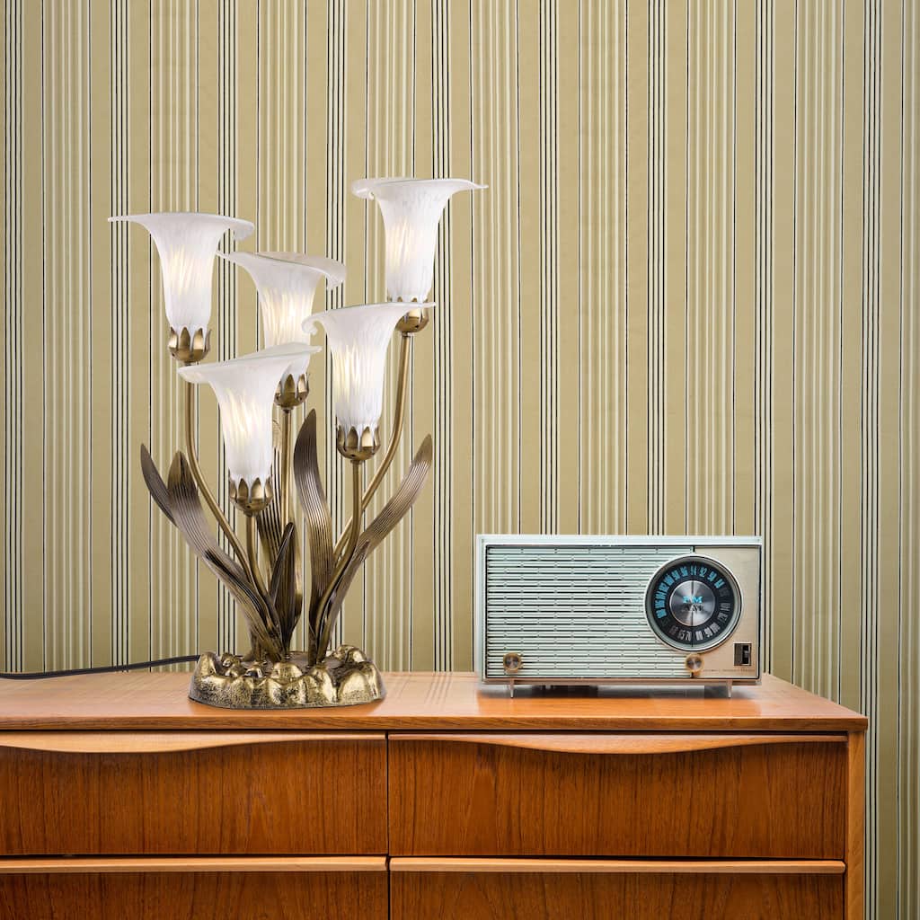 20-inch Antique Brass and Hand Blown Glass 5 Calla Lily Uplight Accent Lamp - 15" x 14" x 20"