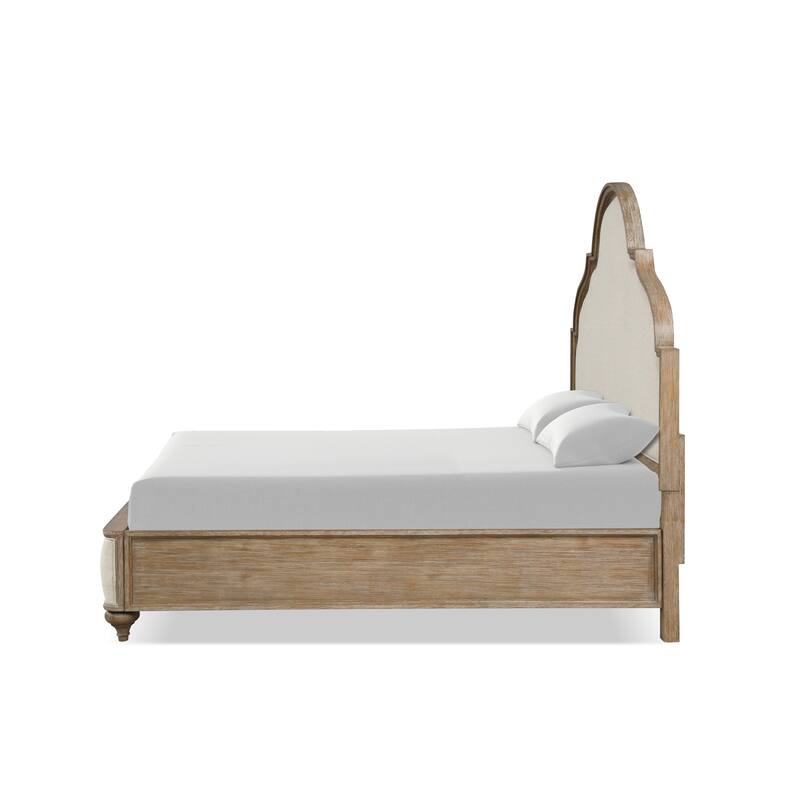 Furniture of America Aveline Modern Rustic Oak Solid Wood Fabric Upholstered Panel Bed