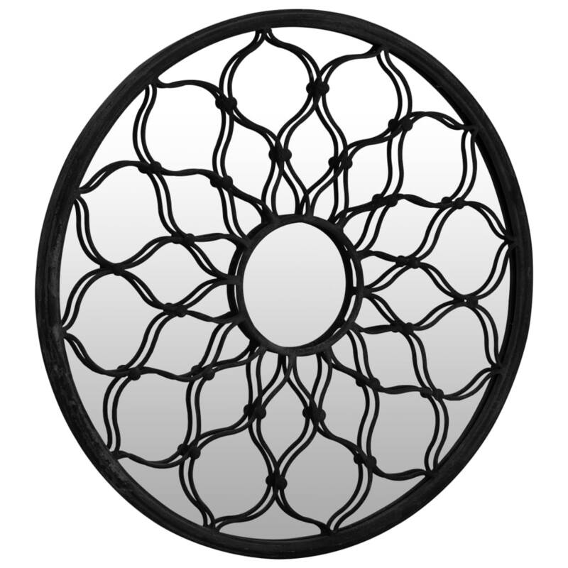 vidaXL Mirror Black Iron, Glass 23.6 in Diameter Decorative Inlays - 23.6 x 23.6 x 23.6 in