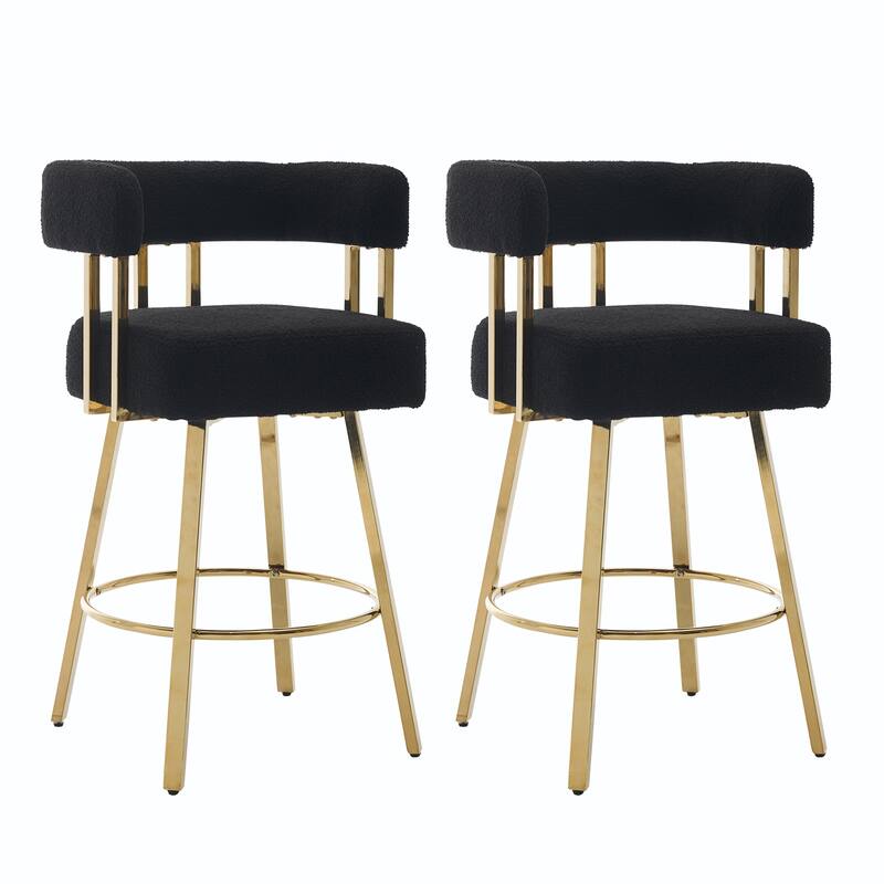 2-Piece Modern Accent Chairs with Gold Metal Legs & Teddy Upholstery, for Living Room or Office