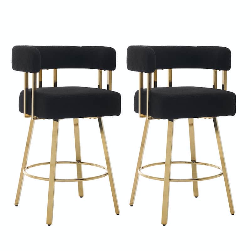 Modern Decorative Side Chair with Gold Metal Legs & Teddy Fleece, No Wheels - 2PC