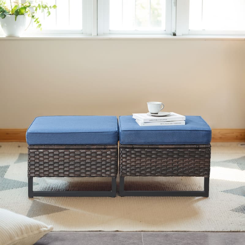 Gymojoy Outdoor Wicker Ottomans with Olefin Cushions