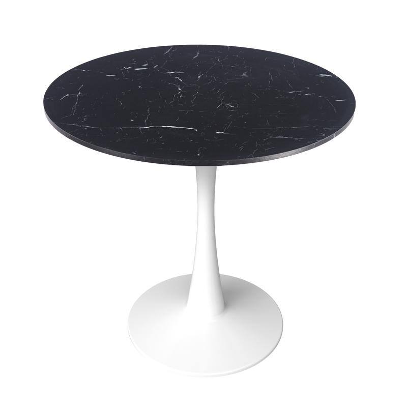 Bristol Modern Round Dining Table with Stain Resistant Solid Wood Top and White Pedestal Base for Home, Cafes and Restaurant - Marbled Black - 40 Inches