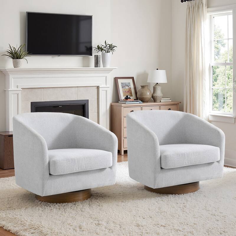 Modern Linen Chenille 360°Swivel Barrel Chair
