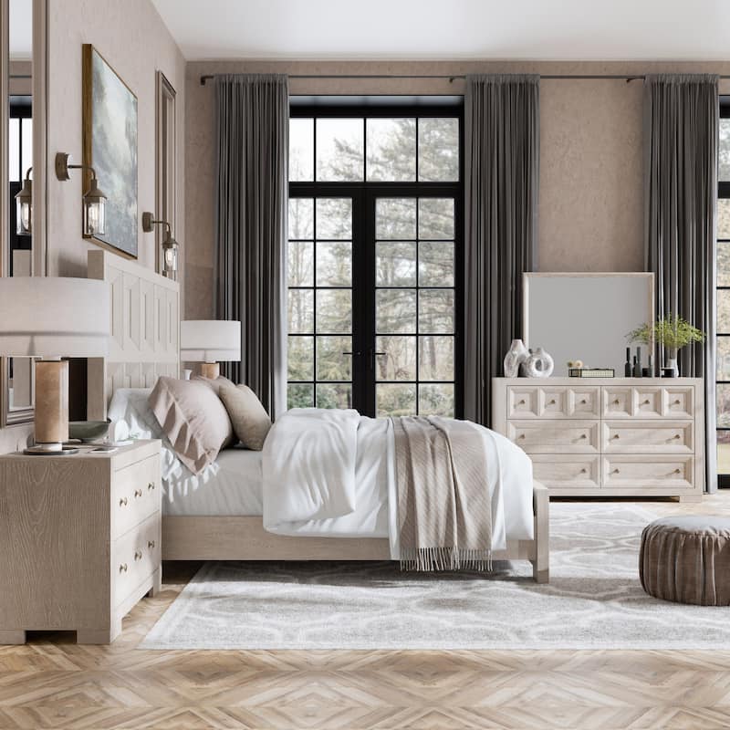 Furniture of America Durem Modern Classic 5-Piece Solid Wood Panel Bedroom Set with 2-Drawer Oversized Nightstand - Tawny - Queen