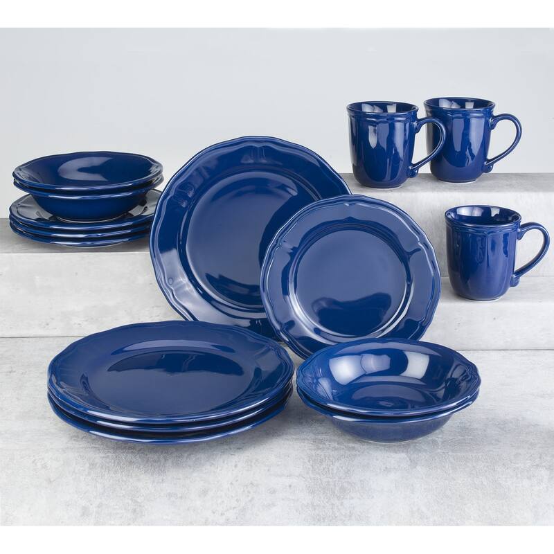 Euro Ceramica Siena 16 Piece Dinnerware Set - Blue - Service for 4
