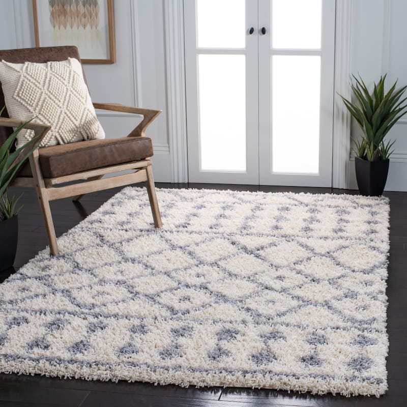 SAFAVIEH Venus Shag Artemizia Moroccan 1.75-inch Thick Rug - 8' x 10' - Ivory/Grey