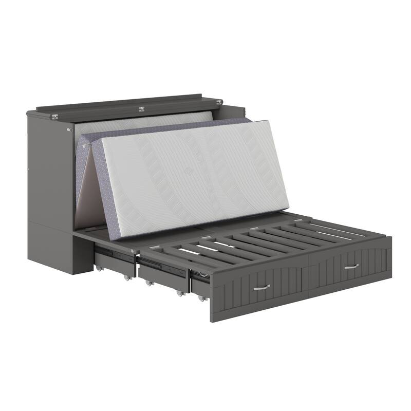 Queen Murphy Bed with Mattress & USB Charger - Solid Wood Chest - Space Saving Furniture - Modern Design