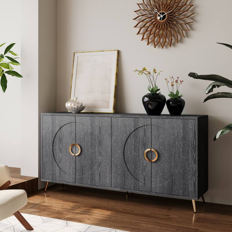 Modern Style Wood Sideboard,Buffet Sideboard with Metal Legs/Hinge,Adjustable Shelves