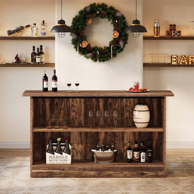 63-Inch Bar Table, 2-Tier Bar Cabinet Height Pub Table with Footrest - N/A
