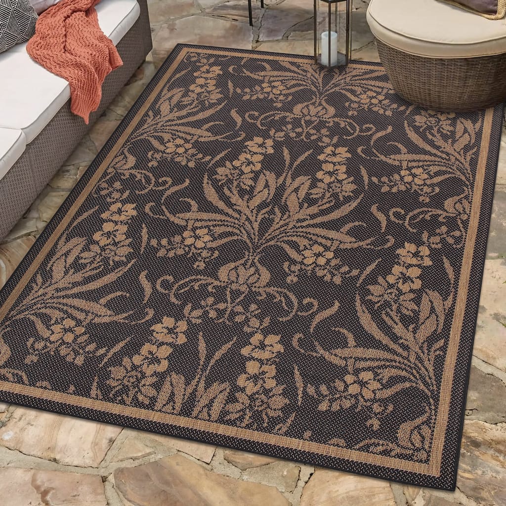 Dream Decor Rugs Pergola Cottage Black Cocoa Brown Outdoor Area Rug