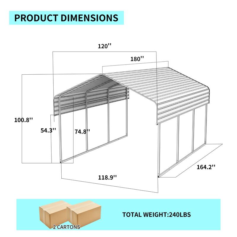 10x15 FT Metal Carport with Enhanced Base and Galvanized Steel Roof, Heavy Duty Outdoor Garage Car Shelter for Car