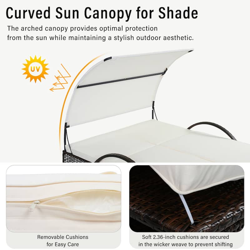 Outdoor Steel Frame Sun Lounger with Adjustable Backrest,Patio Double Sunbed