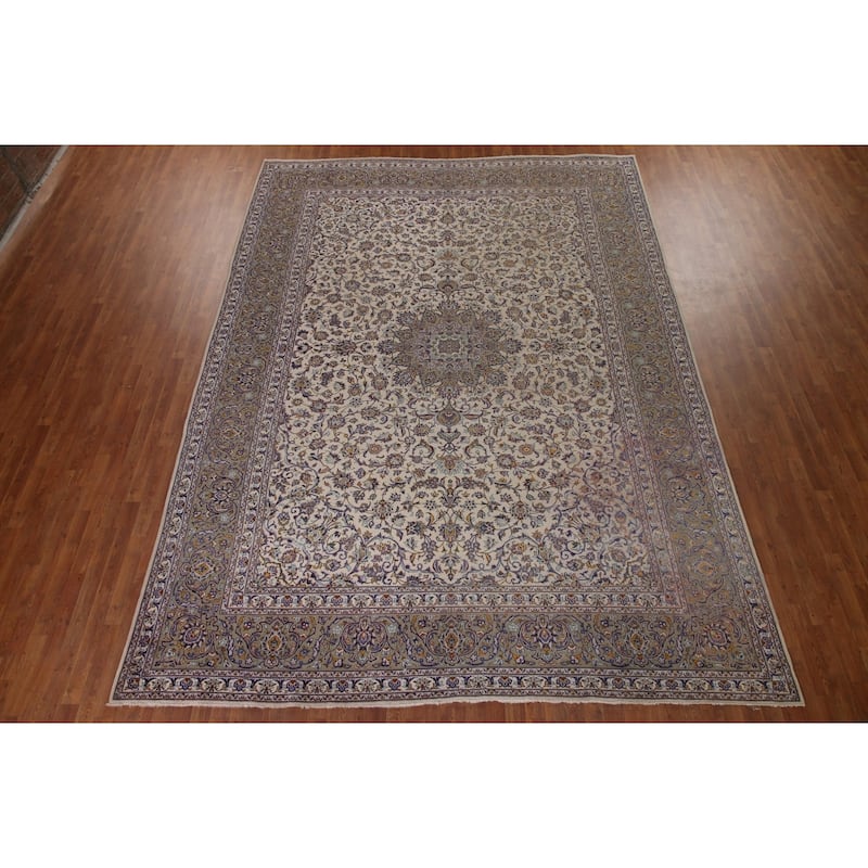 Traditional Kashan Persian Vintage Rug Bedroom Handmade Wool Carpet - 9'9" x 13'5"