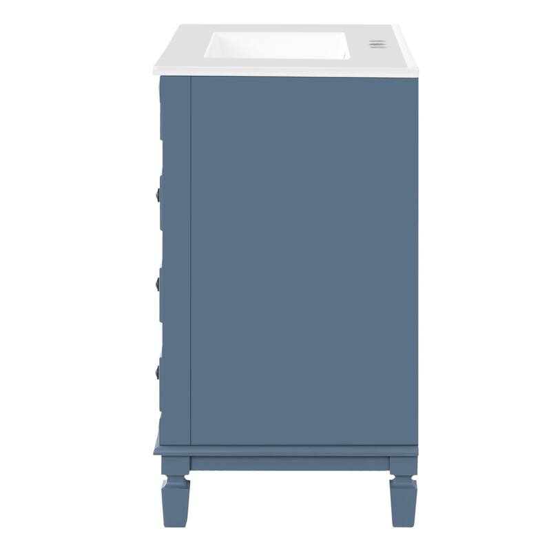 Bathroom Vanity with Ceramic Sink, Small Bathroom Storage Cabinet, Bathroom Cabinet with 2 Drawers & Adjustable Shelf