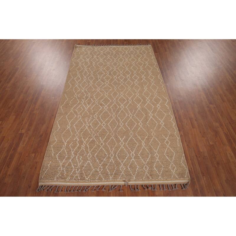 Earth Tone Moroccan Oriental Area Rug Handmade Brown Wool Carpet - 6'0"x 9'10"