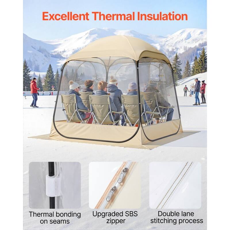 Beige-Transparent-Black Pop-Up Sport Bubble Tent 4-Side Outdoor Shelter - 72.05 × 72.05 × 76.77 in