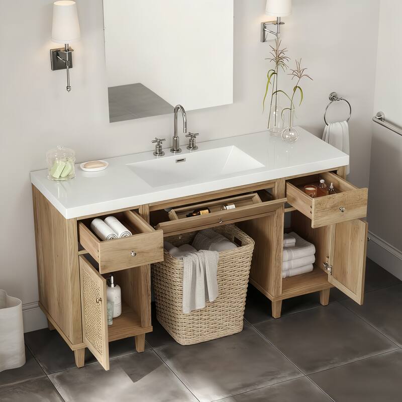 Christopher Knight Home - Aurelia Modern Solid Wood Legs Bathroom Vanity with Spacious Storage and Tip-Out Tray - Wood